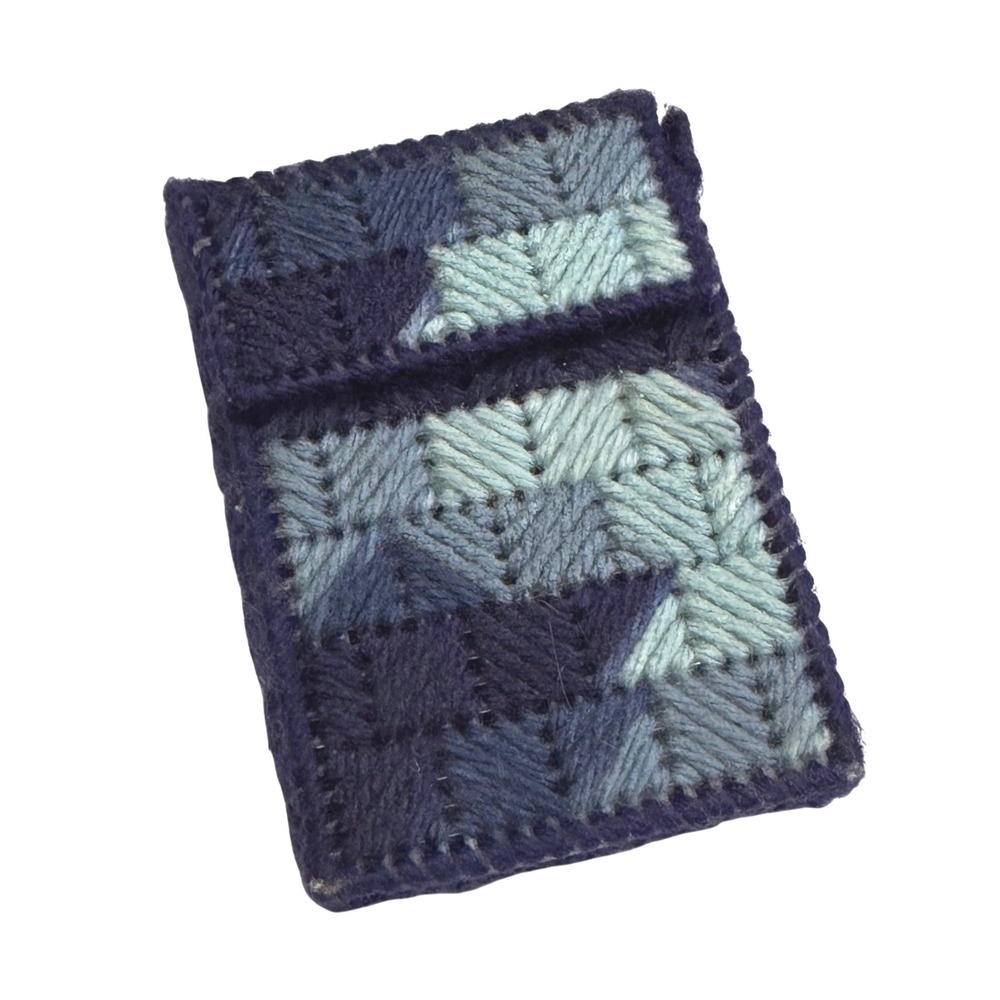 Handmade Crochet Plastic Cigarette Card Holder Pocket Case Blue